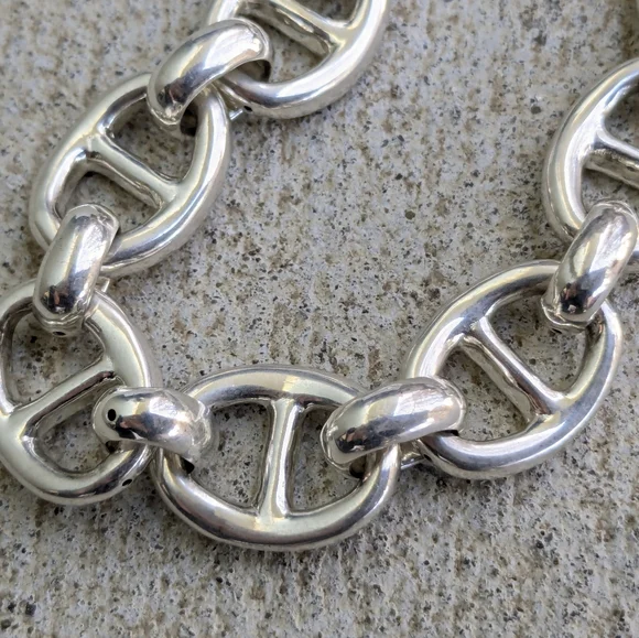 Vintage Sterling Silver Bracelet 8 Anchor Mariner Hollow Puffy 8